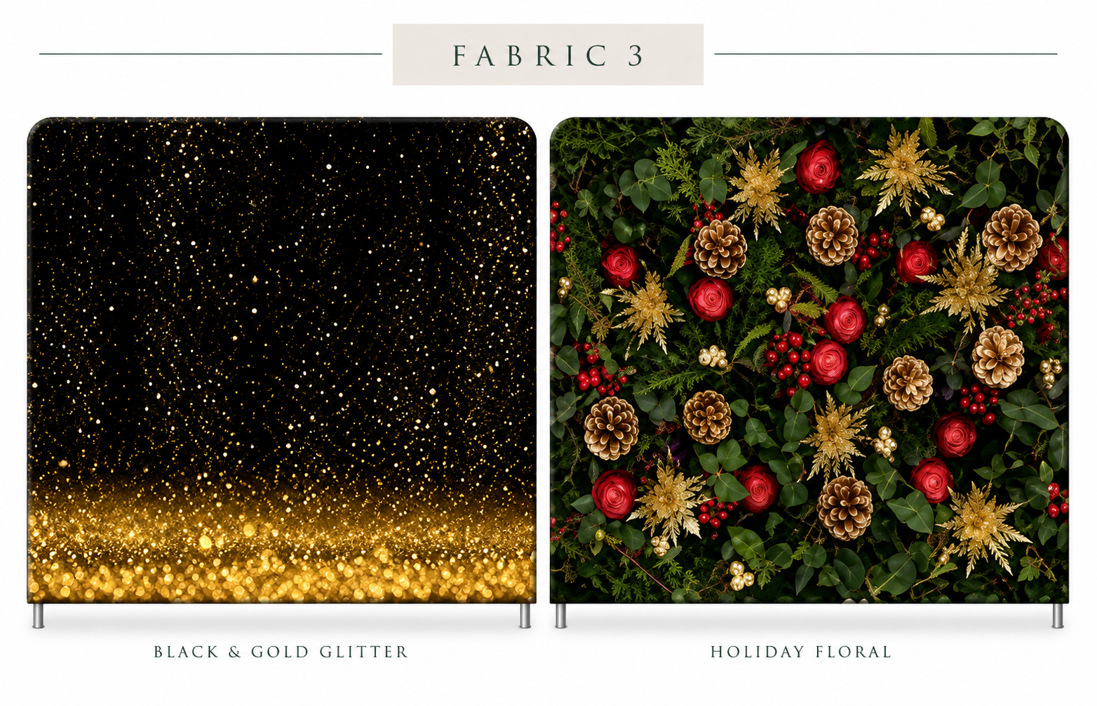 Double-sided backdrop: black and gold glitter and holiday floral