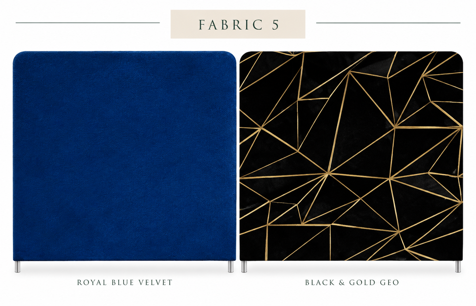 Double-sided backdrop: royal blue velvet and black and gold geo