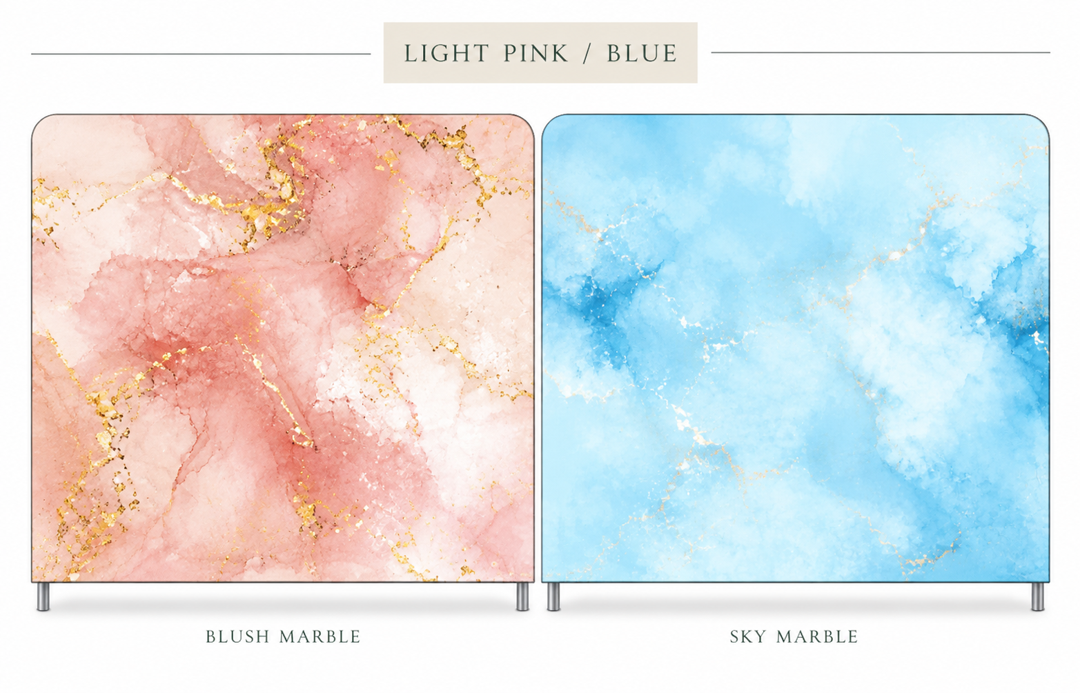 Blush Marble and Sky Marble double-sided backdrop